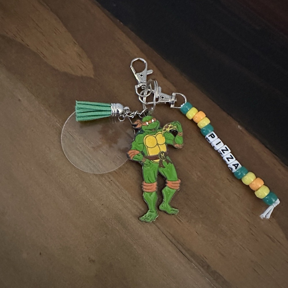 Handmade Ninja Turtles Keychain Beaded Charm – Pizza Lover Gift Key Ring